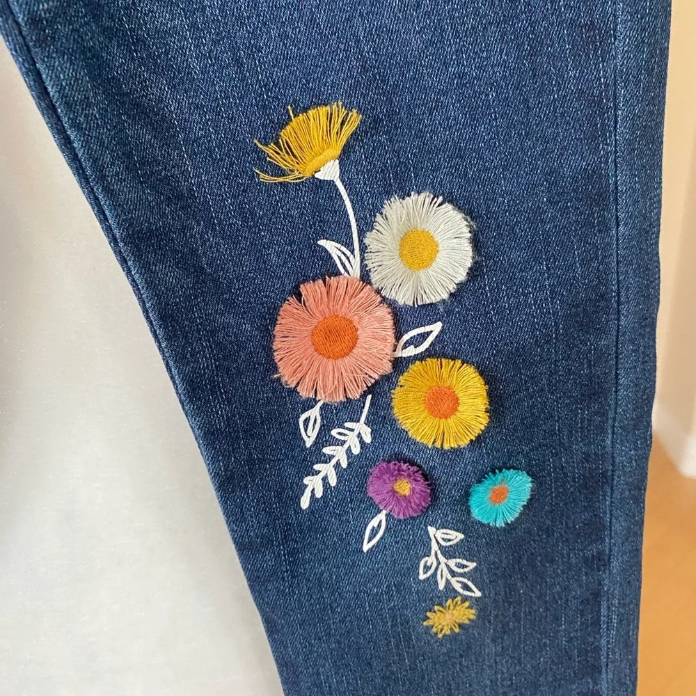 Cat & Jack Girls Embroidered Flower High Rise Skinny Ultimate Stretch Blue Jeans